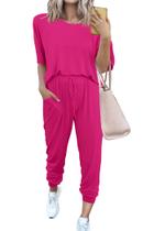 Conjunto de Moletom PRETTYGARDEN 2025 Dois Peças Lounge Vermelho Rosado P