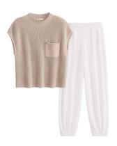 Conjunto de Moletom PRETTYGARDEN com Suéter de Tricô Caqui Branco XXL