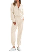 Conjunto de Moletom PRETTYGARDEN Feminino 2 Peças Blusa com Zíper Bege G Conjunto de Moletom PRETTYGARDEN Feminino 2 Peças Blusa com Zíper Bege G