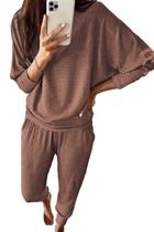 Conjunto de Moletom PRETTYGARDEN Feminino 2 Peças Canelado Café P Conjunto de Moletom PRETTYGARDEN Feminino 2 Peças Canelado Café P