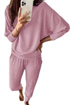 Conjunto de Moletom PRETTYGARDEN Feminino 2 Peças Canelado Rosa M Conjunto de Moletom PRETTYGARDEN Feminino 2 Peças Canelado Rosa M