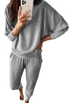 Conjunto de Moletom PRETTYGARDEN Feminino Cinza Canelado 2 Peças XXL Conjunto de Moletom PRETTYGARDEN Feminino Cinza Canelado 2 Peças XXL