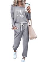 Conjunto de Moletom PRETTYGARDEN Feminino Cinza Manga Longa Tamanho P Conjunto de Moletom PRETTYGARDEN Feminino Cinza Manga Longa Tamanho P