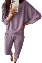 Conjunto de Moletom PRETTYGARDEN Feminino de Malha Canelada 2 Peças Tamanho G Roxo