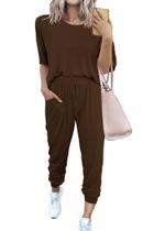 Conjunto de Moletom PRETTYGARDEN Feminino Dois Peças Marrom XL Conjunto de Moletom PRETTYGARDEN Feminino Dois Peças Marrom XL