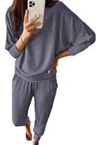 Conjunto de Moletom PRETTYGARDEN Feminino em Malha Canelada Cinza e Azul