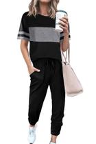 Conjunto de Moletom PRETTYGARDEN Feminino Listrado Preto Médio Conjunto de Moletom PRETTYGARDEN Feminino Listrado Preto Médio