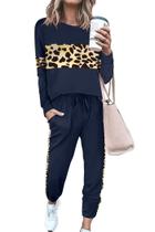 Conjunto de Moletom PRETTYGARDEN Leopardo Marinho Manga Longa XL