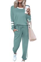 Conjunto de Moletom PRETTYGARDEN Outono 2 Peças Lounge Listrado Verde P Conjunto de Moletom PRETTYGARDEN Outono 2 Peças Lounge Listrado Verde P