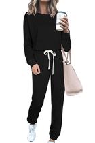Conjunto de Moletom PRETTYGARDEN Preto Básico Manga Longa Tamanho G
