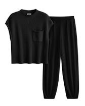 Conjunto de Moletom PRETTYGARDEN Preto Blusa de Tricô e Calça XXL Conjunto de Moletom PRETTYGARDEN Preto Blusa de Tricô e Calça XXL