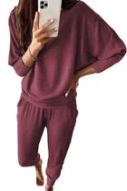 Conjunto de Moletom PRETTYGARDEN Vermelho Vinho com Textura Canelada Outono XL