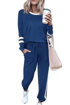 Conjunto de Moletom PRETTYGARDEN XL Listrado Azul Escuro para Lazer Conjunto de Moletom PRETTYGARDEN XL Listrado Azul Escuro para Lazer