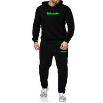 Conjunto de Moletom Relaxado Blusa DE Frio Com Capuz E Calça Flanelada