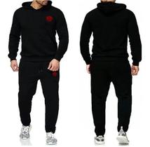 Conjunto de Moletom Relaxado Blusa E Calça Masculina Flanelado