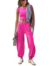 Conjunto de moletom Seetaa para treino casual feminino rosa choque tamanho M Conjunto de moletom Seetaa para treino casual feminino rosa choque tamanho M