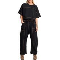 Conjunto de moletom Talakeno, camiseta recortada feminina, calça larga Conjunto de moletom Talakeno, camiseta recortada feminina, calça larga