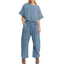 Conjunto de moletom Talakeno, camiseta recortada feminina, calça larga Conjunto de moletom Talakeno, camiseta recortada feminina, calça larga