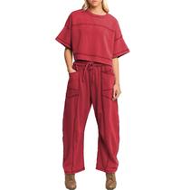 Conjunto de moletom Talakeno, camiseta recortada feminina, calça larga Conjunto de moletom Talakeno, camiseta recortada feminina, calça larga