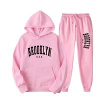 Conjunto De Moletom Unissex Para Outono E Inverno Com Capuz E Estampa De Equipe, Calças De Treino De