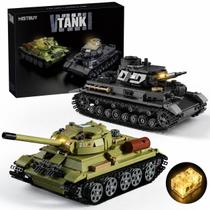 Conjunto de Montar MISTBUY Tanques da Segunda Guerra Mundial T-34 e Panzer IV com Luzes