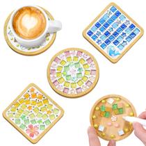 Conjunto de mosaicos DIY UXORSN com porta-copos de bambu de 9,5 cm Conjunto de mosaicos DIY UXORSN com porta-copos de bambu de 9,5 cm