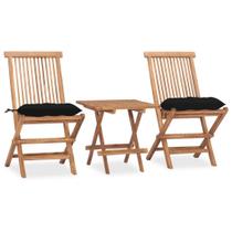 Conjunto de móveis de exterior vidaXL dobrável em madeira de teca, 3 peças com almofadas