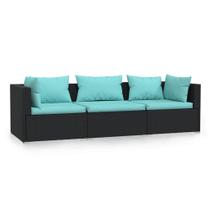 Conjunto de móveis de pátio vidaXL Wicker de 3 peças Black Poly Rattan