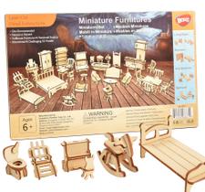 Conjunto de móveis Dollhouse BOHS 34 peças de madeira cortada a laser 3D