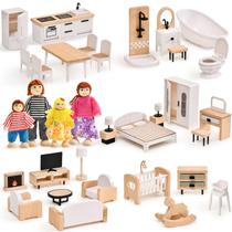 Conjunto de móveis Dollhouse Toyssa com 36 peças de madeira de faia e plástico Conjunto de móveis Dollhouse Toyssa com 36 peças de madeira de faia e plástico