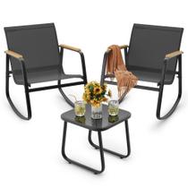 Conjunto de Móveis para Área Externa Ahomly 3 Peças com Cadeiras de Balanço Bistro Preto Conjunto de Móveis para Área Externa Ahomly 3 Peças com Cadeiras de Balanço Bistro Preto