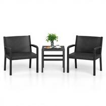 Conjunto de Móveis para Área Externa COSTWAY 3 Peças em Rattan PP Preto Conjunto de Móveis para Área Externa COSTWAY 3 Peças em Rattan PP Preto