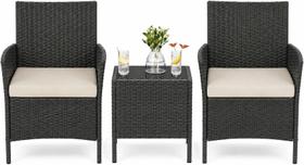 Conjunto de Móveis para Área Externa GAOMON 3 Peças com Cadeiras de Rattan e Mesa Conjunto de Móveis para Área Externa GAOMON 3 Peças com Cadeiras de Rattan e Mesa