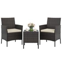 Conjunto de Móveis para Área Externa GAOMON 3 Peças em Rattan PE com Mesa de Vidro Conjunto de Móveis para Área Externa GAOMON 3 Peças em Rattan PE com Mesa de Vidro