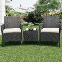 Conjunto de Móveis para Área Externa GAOMON 3 Peças em Vime de Rattan com Almofadas