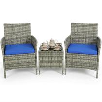 Conjunto de Móveis para Área Externa GAOMON de 3 Peças com Sofá de Vime e Mesa Conjunto de Móveis para Área Externa GAOMON de 3 Peças com Sofá de Vime e Mesa