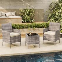 Conjunto de Móveis para Área Externa MilleLoom 3 Peças em Rattan PE Cinza Conjunto de Móveis para Área Externa MilleLoom 3 Peças em Rattan PE Cinza