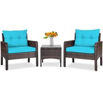 Conjunto de Móveis para Área Externa Tangkula 3 Peças em Rattan Turquesa Conjunto de Móveis para Área Externa Tangkula 3 Peças em Rattan Turquesa