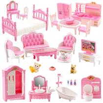 Conjunto de Móveis para Casa de Bonecas SwankyStyle 36 Peças Escala 1:12 Rosa Conjunto de Móveis para Casa de Bonecas SwankyStyle 36 Peças Escala 1:12 Rosa