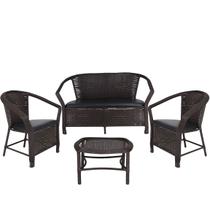 Conjunto de Namoradeirae Poltronas com Fibra Sintética e Assento Estofado com Mesa Navegantes - Preto Tabaco Conjunto de Namoradeirae Poltronas com Fibra Sintética e Assento Estofado com Mesa Navegantes - Preto Tabaco