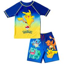 Conjunto de natação Pokémon Big Boys Rash Guard e sungas de natação 14-16