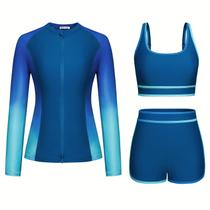 Conjunto de natação Rash Guard Kate Kasin feminino UPF 50+ Blue Gradient