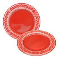 Conjunto de Natal 2 Pratos Vermelhos Detalhe Estampa Croche