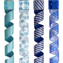 Conjunto de Natal decorativo Ribbon PAPER FAIR, 2,5 polegadas e 8 jardas, azul prateado