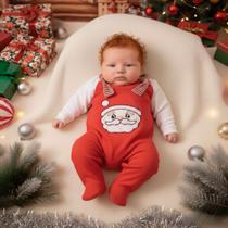 Conjunto de Natal para Bebê 2 Peças Menino Menina Macacão Jardineira Bordado Papai Noel