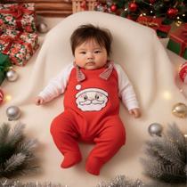 Conjunto de Natal para Bebê 2 Peças Menino Menina Macacão Jardineira Bordado Papai Noel