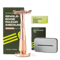 Conjunto de Navalha Manual Leaf Shave Thorn Dourado Rosê com 50 Lâminas Conjunto de Navalha Manual Leaf Shave Thorn Dourado Rosê com 50 Lâminas