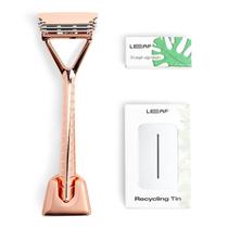 Conjunto de navalhas Leaf Shave The Leaf Razor em ouro rosa com suporte e muito mais