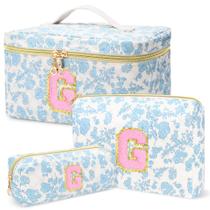 Conjunto de Necessaires de Maquiagem DOSUKE 3 Peças - Estampa Floral Azul Acolchoado Conjunto de Necessaires de Maquiagem DOSUKE 3 Peças - Estampa Floral Azul Acolchoado
