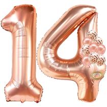 Conjunto de números de balão KatChon Rose Gold 14 para 14º aniversário Conjunto de números de balão KatChon Rose Gold 14 para 14º aniversário